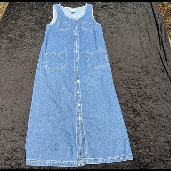 Vintage True Blue 52" Long Button Up Denim Dress - Picture 5 of 5